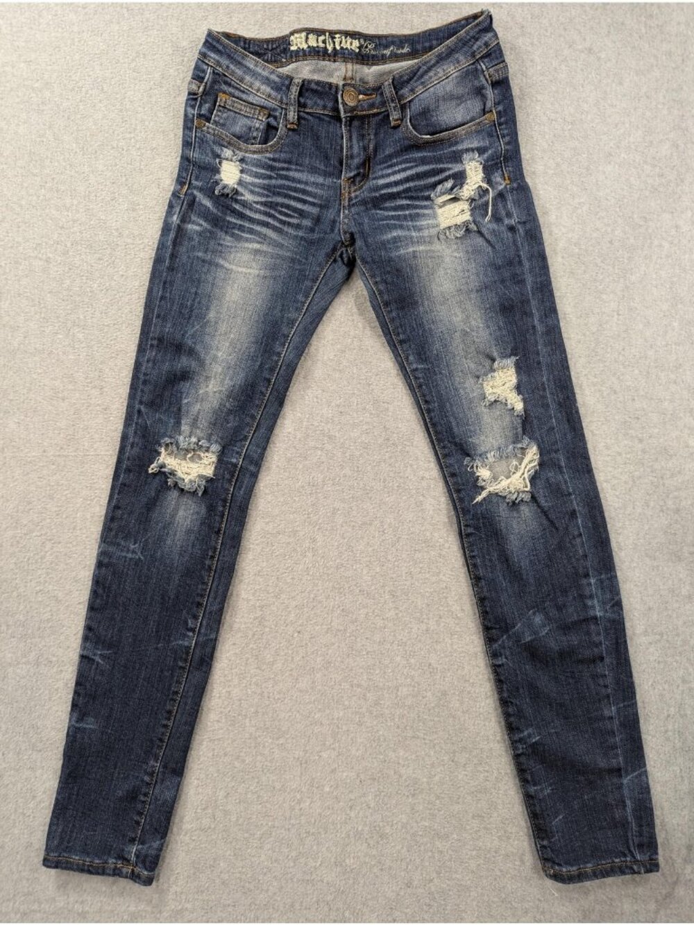 Machine Skinny Jeans Juniors 5 Blue Medium Wash Low Rise Distressed Stretch